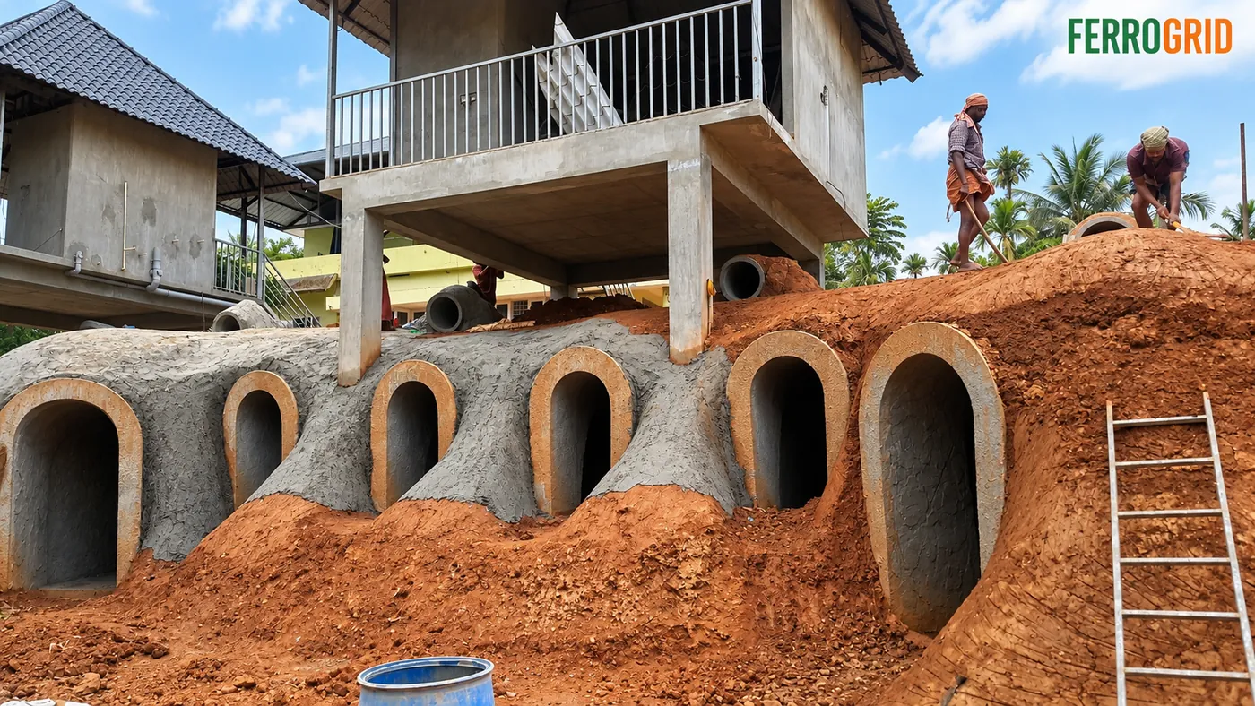 Arched tunnel pods under construction