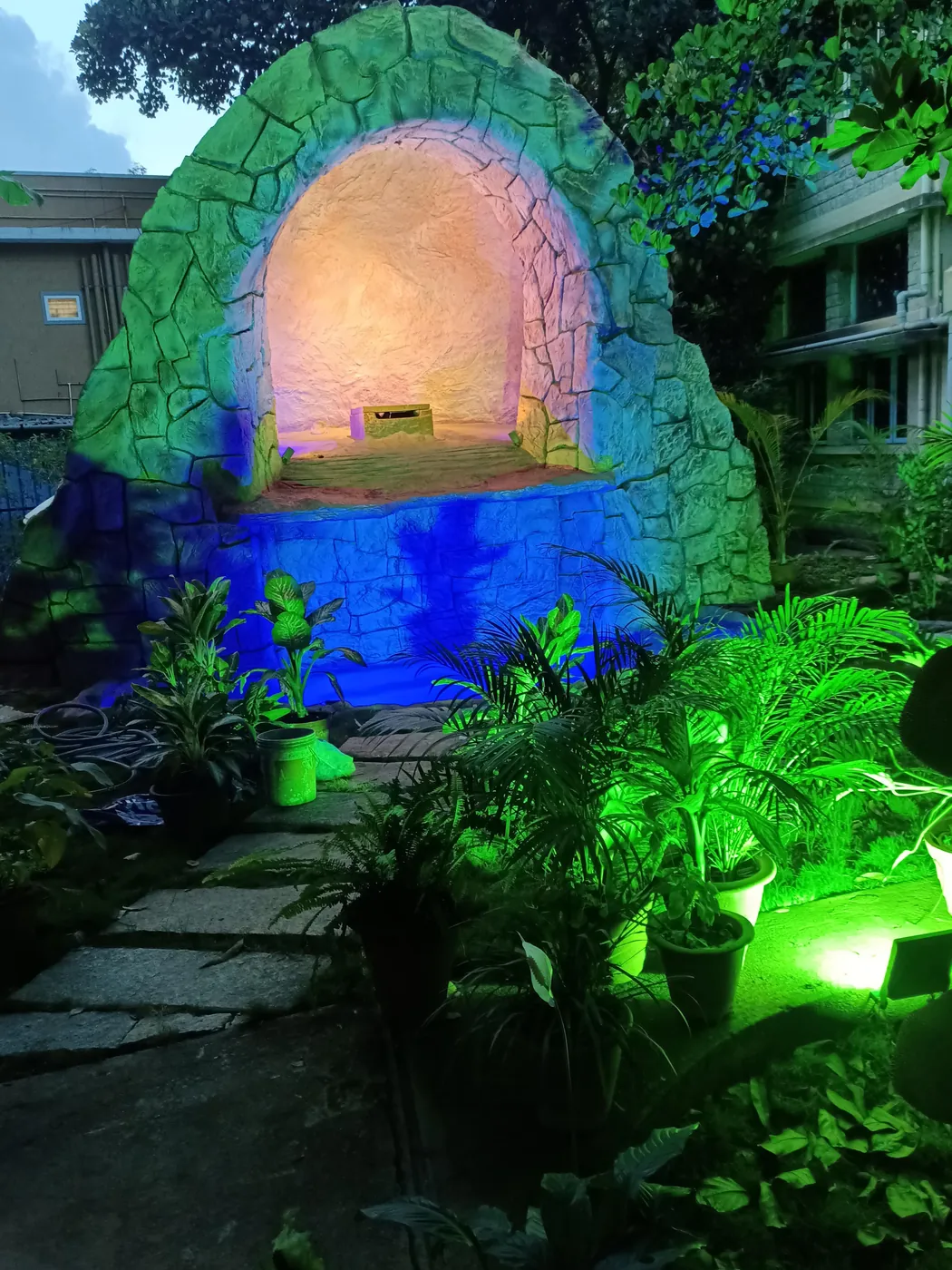 Illuminated stone grotto
