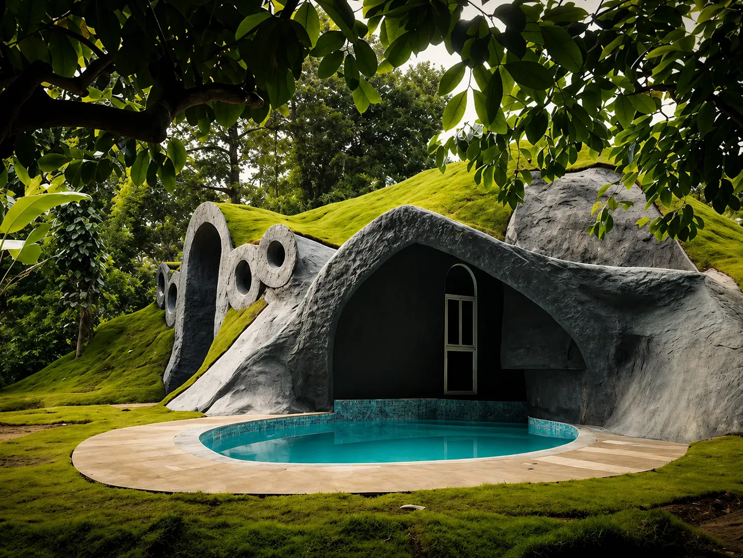 Luxurious ferrocement resort cottage with curved design