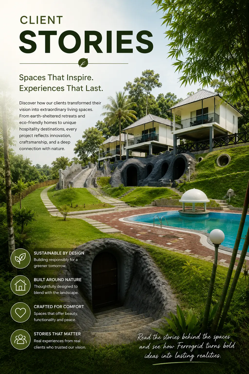 Premium resort ferrocement building visual render