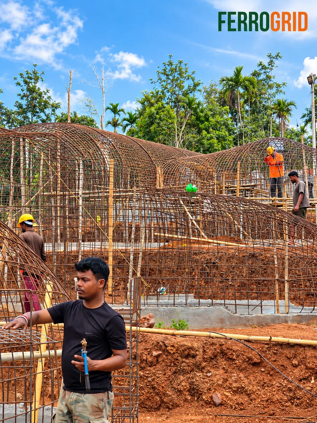 Steel rebar framework for ferrocement domes