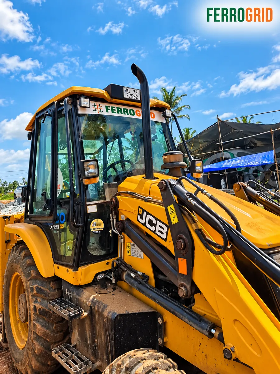 FERROGRID JCB backhoe loader at a construction site